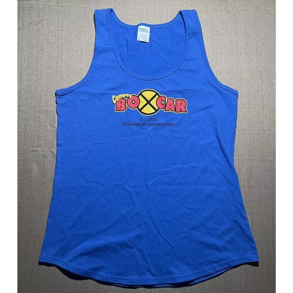 Conway Boxcar Women’s Large L Tank Top Blue Stanwood, Washington Graphic - Picture 1 of 4
